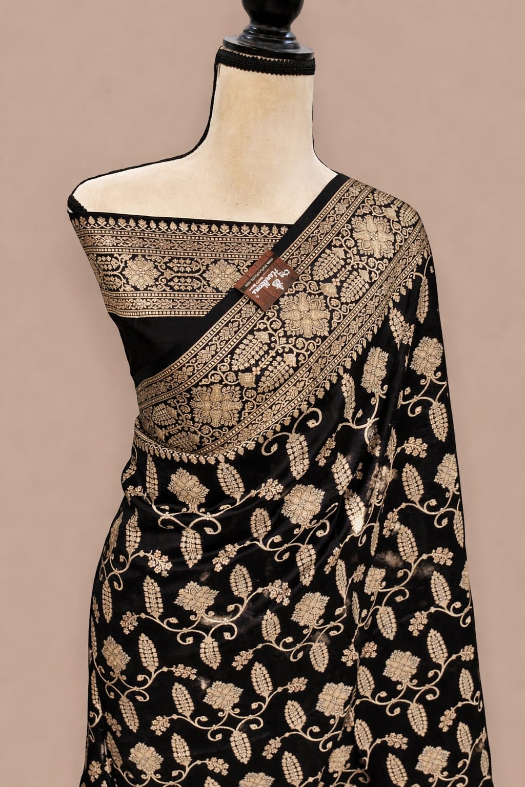 Black Premium Banarasi Raw Mango Silk Saree