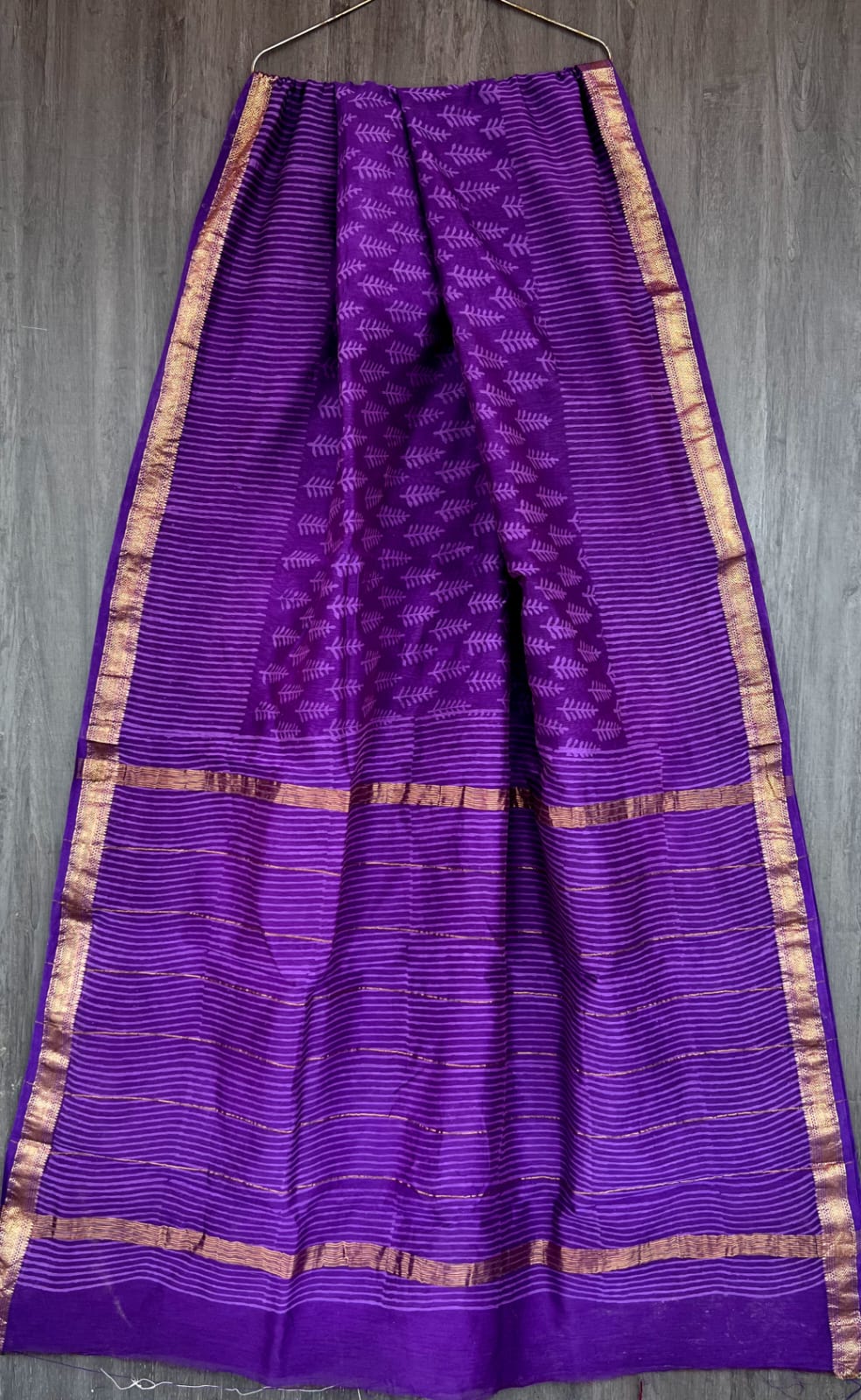Royal Purple / Jamuni Handblock printed Maheshwari silk saree with blouse