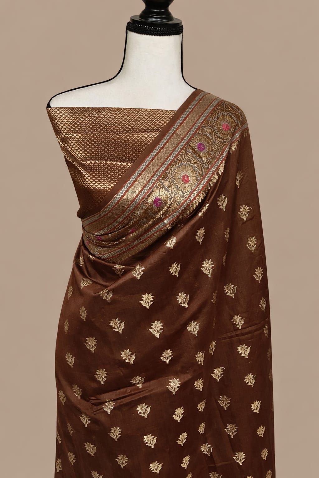Coffee Brown Premium Banarasi Raw Mango Silk Saree