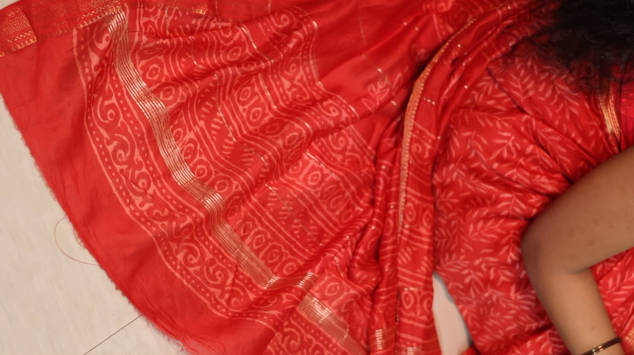 Bridal Red / Laal Handblock printed Maheshwari silk saree with blouse