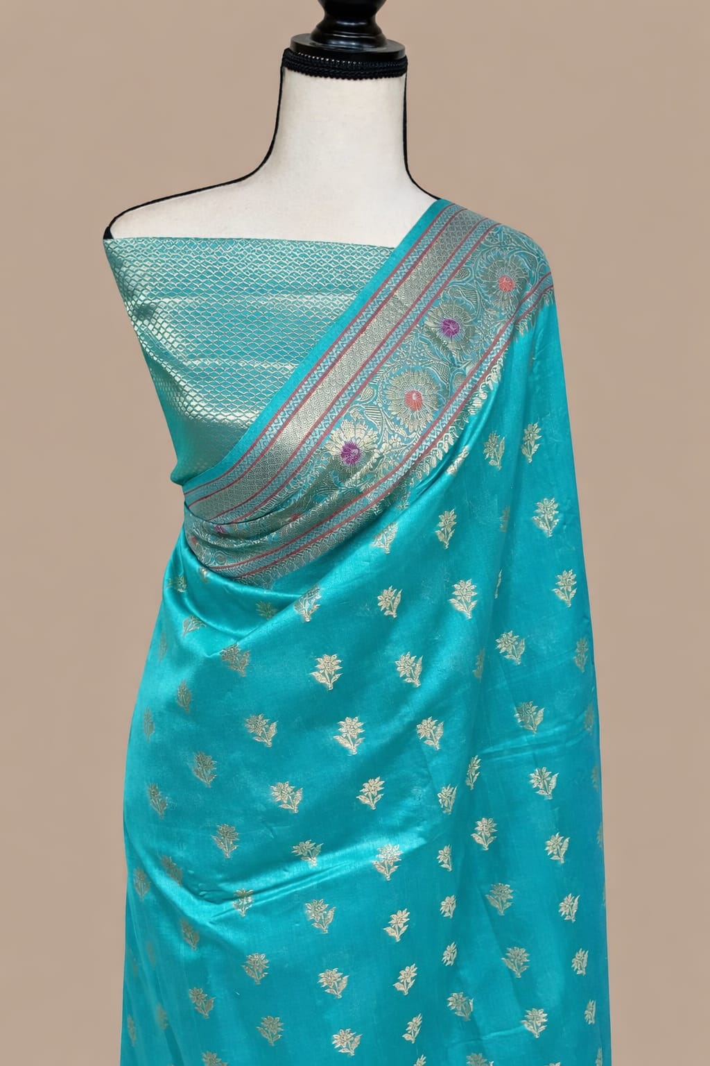 Turquoise Blue  Premium Banarasi Raw Mango Silk Saree