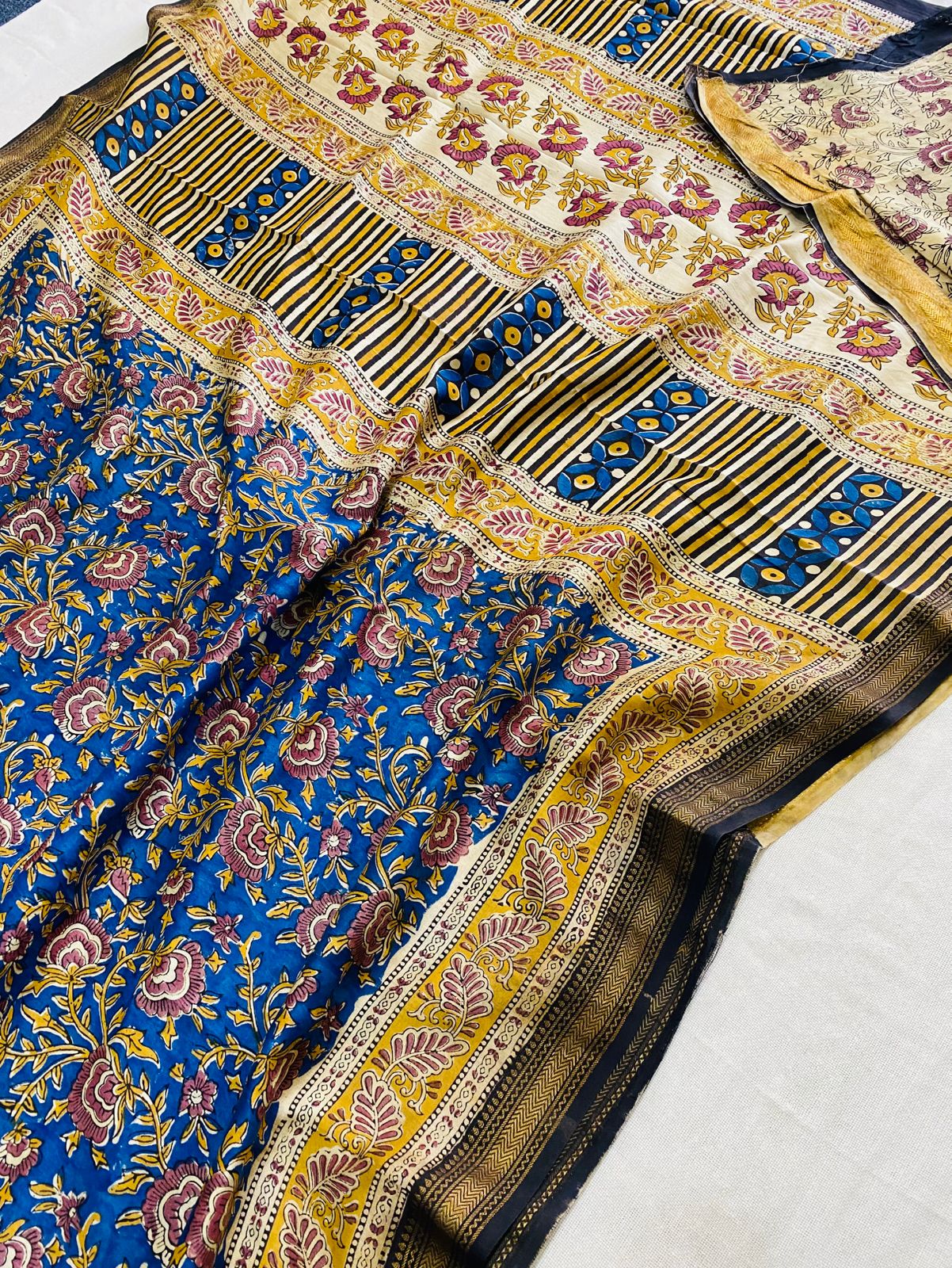 MAHESHWARI SILK - Royal Blue Kalamkari