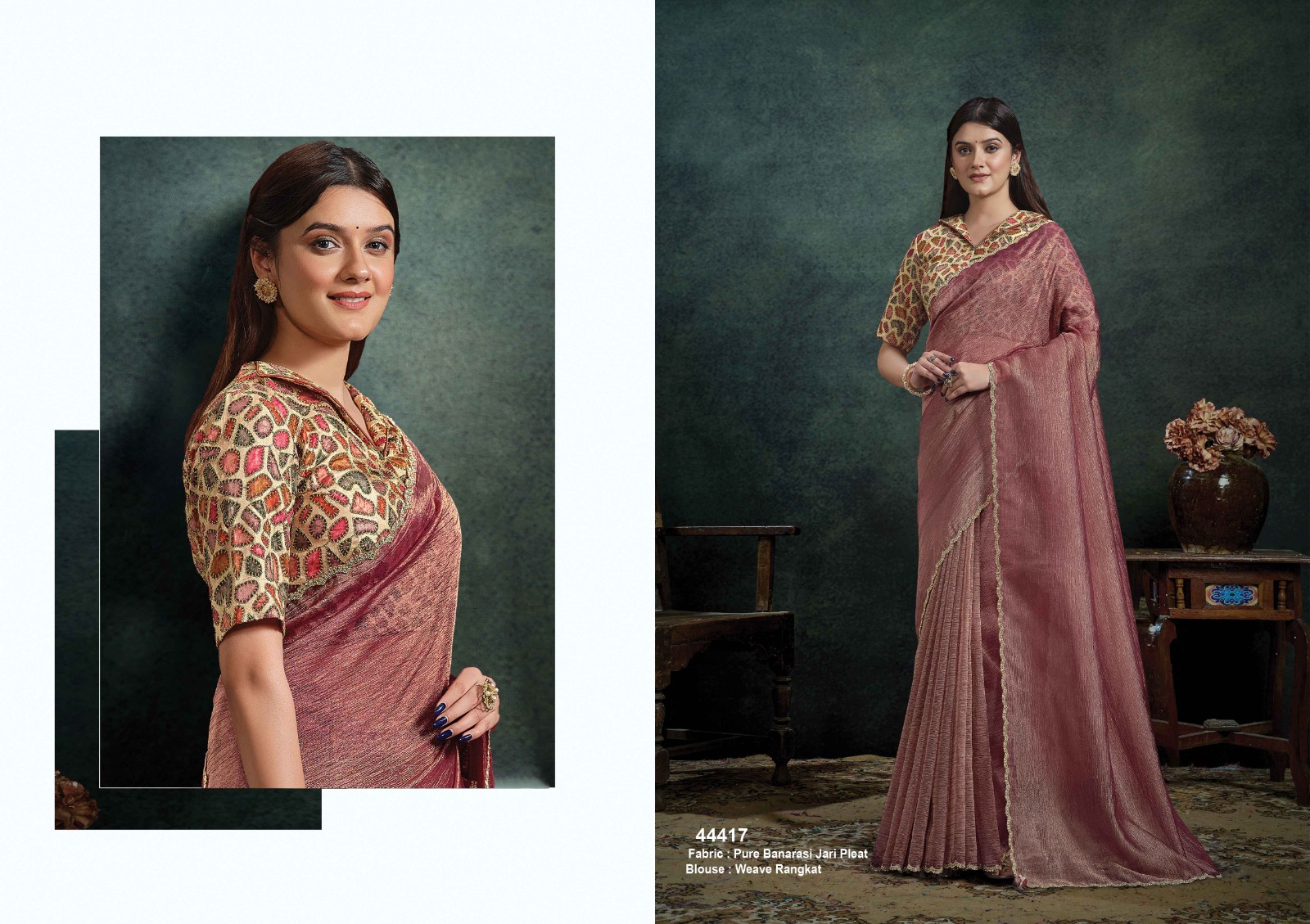 Onion Pink Pure Banarasi Zari Pleat Saree