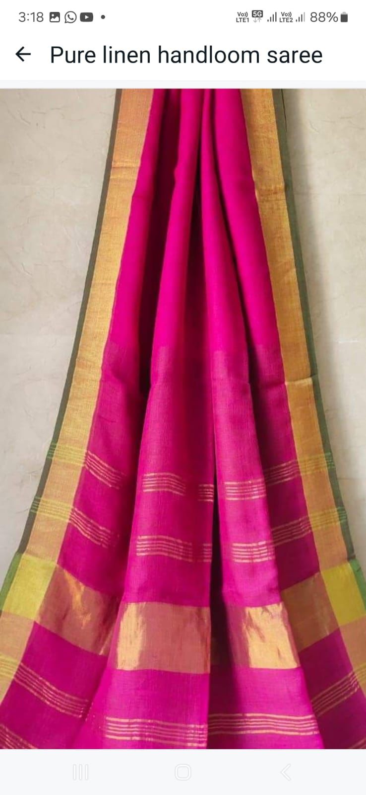 Pink with Gold Zari Jayasree Pure Linen Handloom Saree