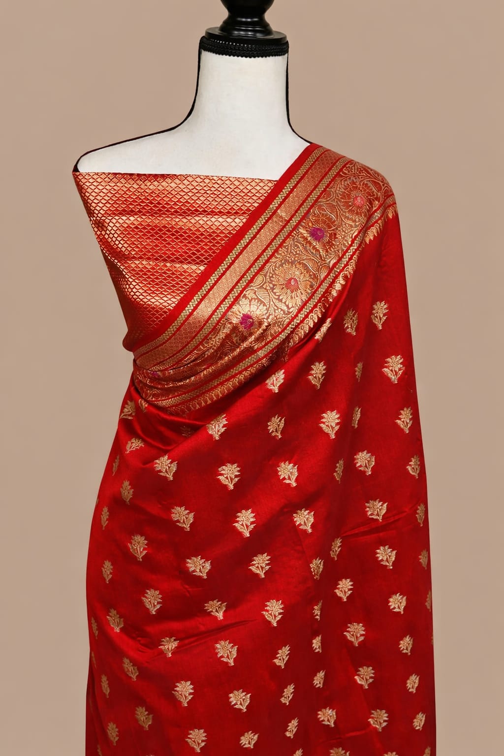 Cherry Red Premium Banarasi Raw Mango Silk Saree