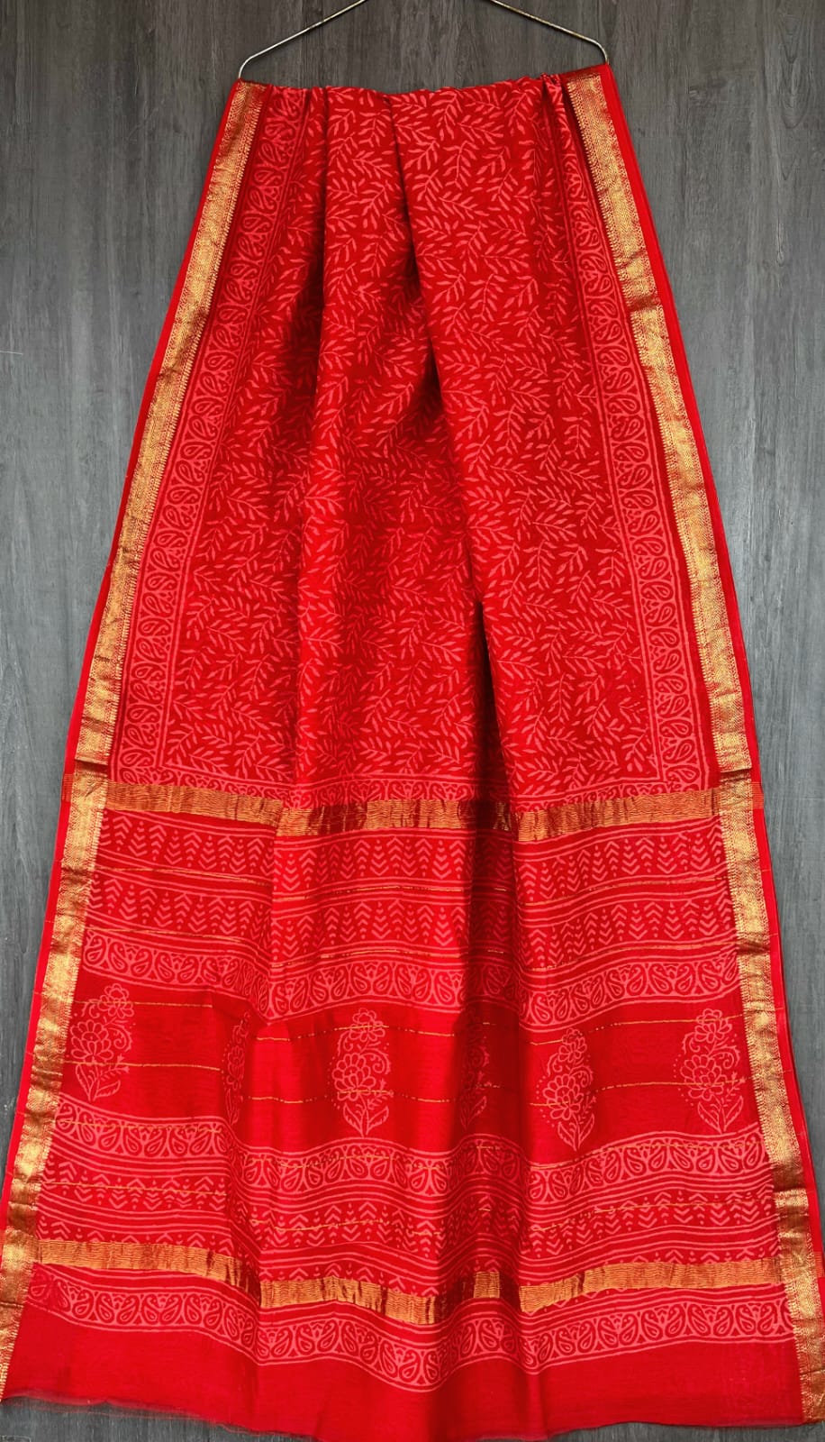 Bridal Red / Laal Handblock printed Maheshwari silk saree with blouse