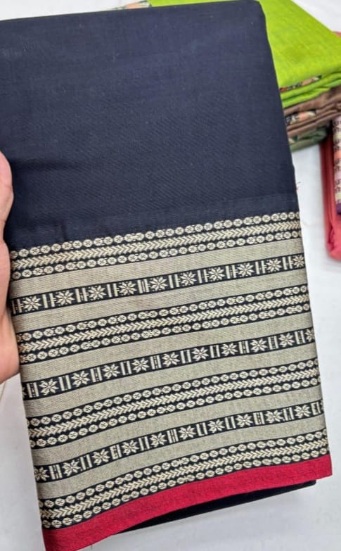 Black Mercerised Cotton Narayanpet saree