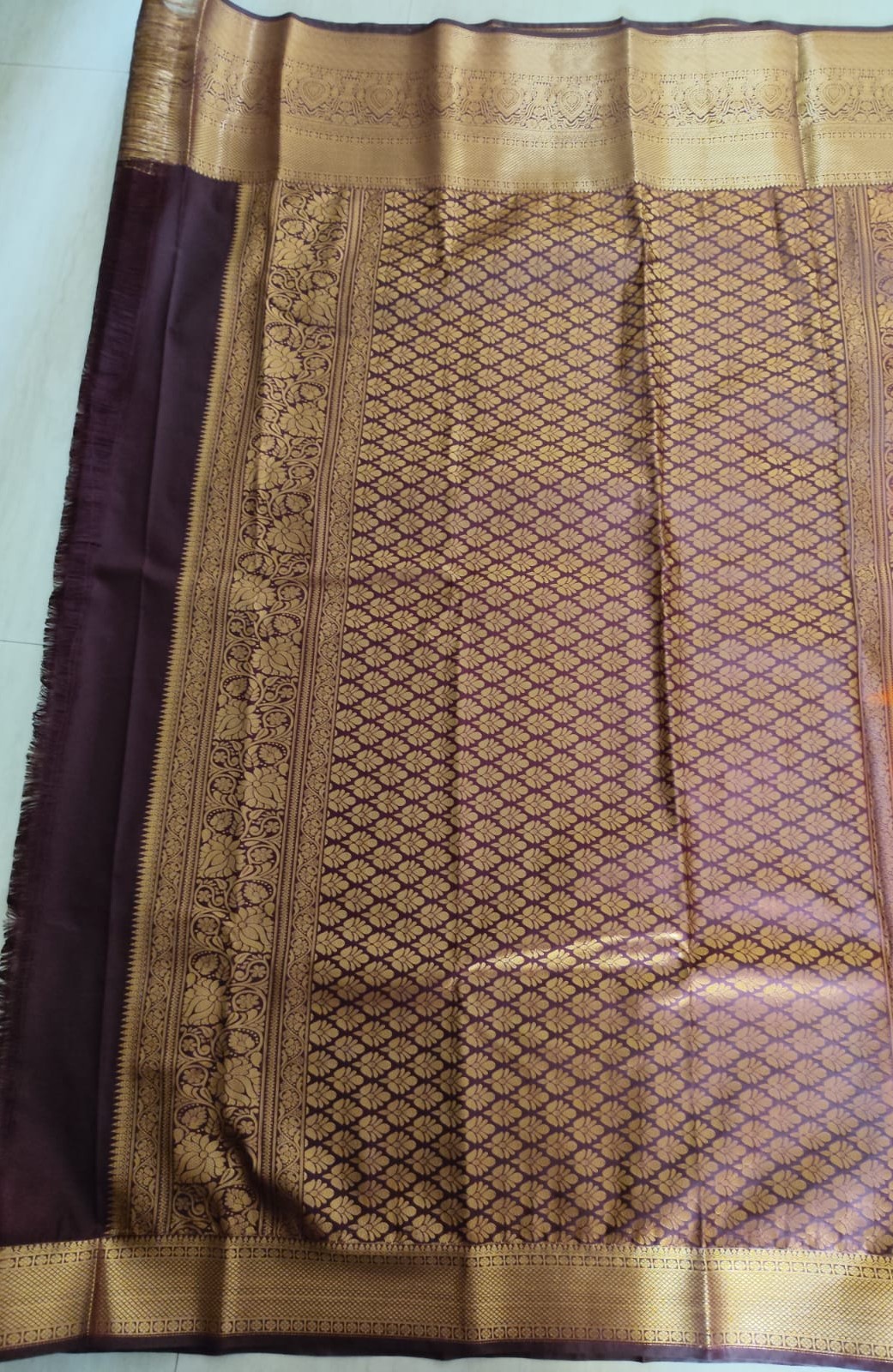 Rich Rust-Maroon Kanchipuram Semi Silk Saree with Traditional Zari Border