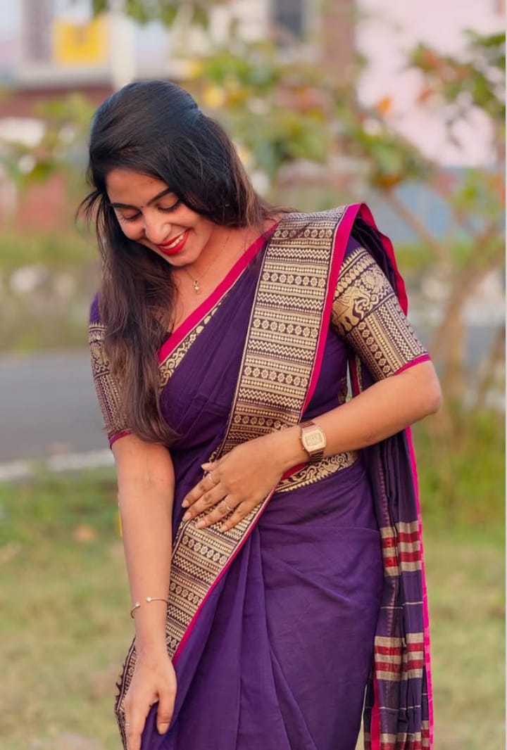 Royal Purple Mercerised Cotton Narayanpet saree
