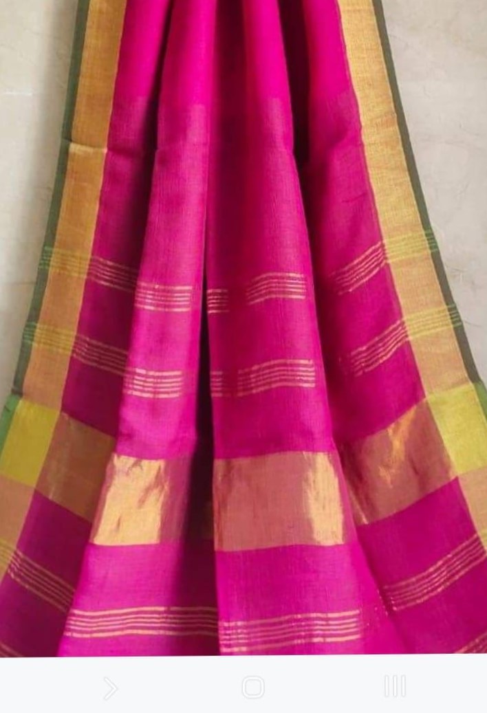 Pink with Gold Zari Jayasree Pure Linen Handloom Saree