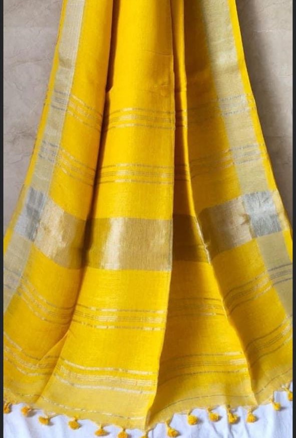 Lemon Yellow Jayshree Pure Linen Handloom Saree