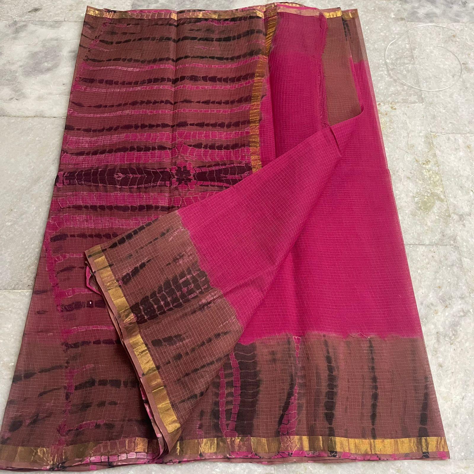 Pure Kota Doria saree in elegant rani pink & chocolate brown shades